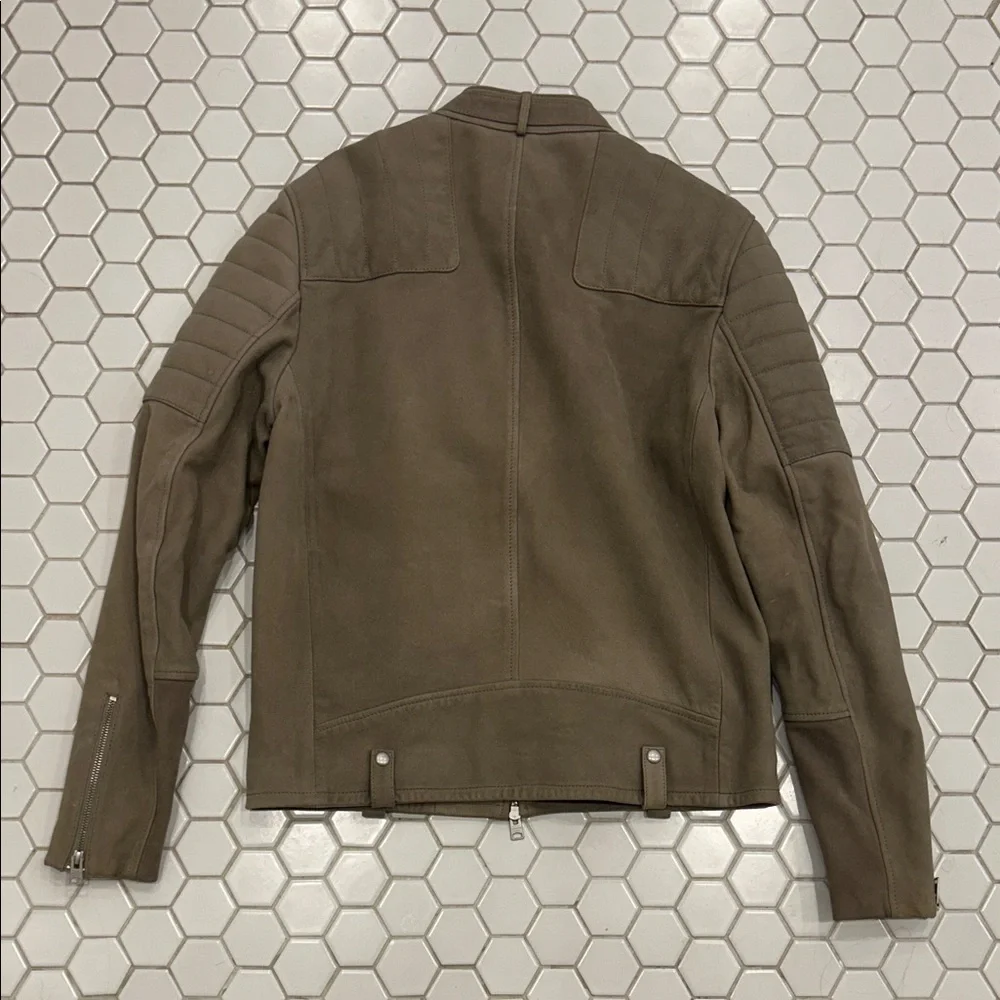 AllSaints Taupe Suede Racer Bomber Jacket